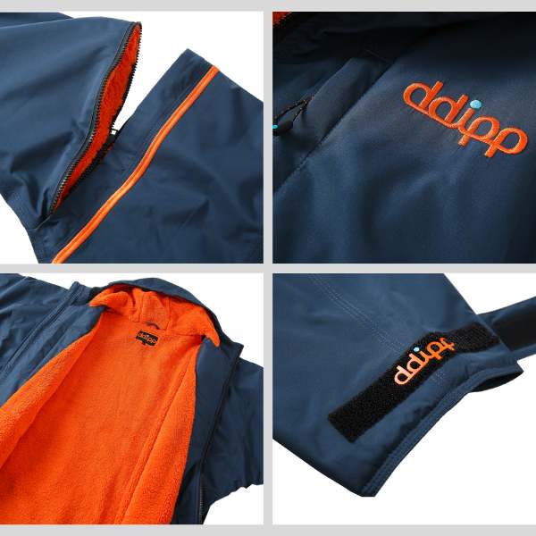 Multiuple images showing the zip-off sleeves and velcro cuff of the ddipp Sea Monster